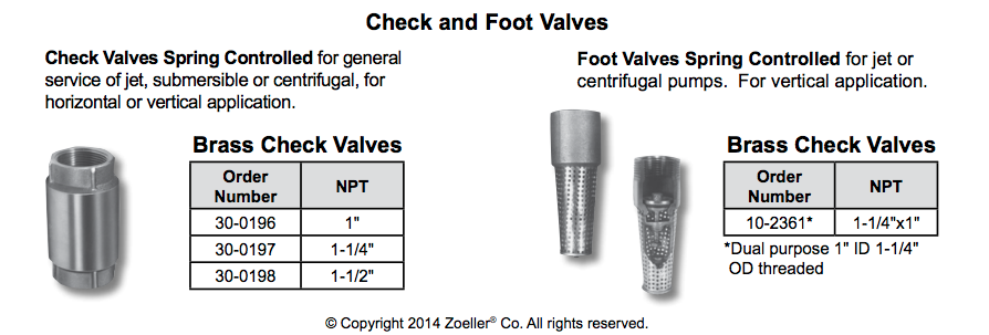 zoeller tanks accessories foot valves