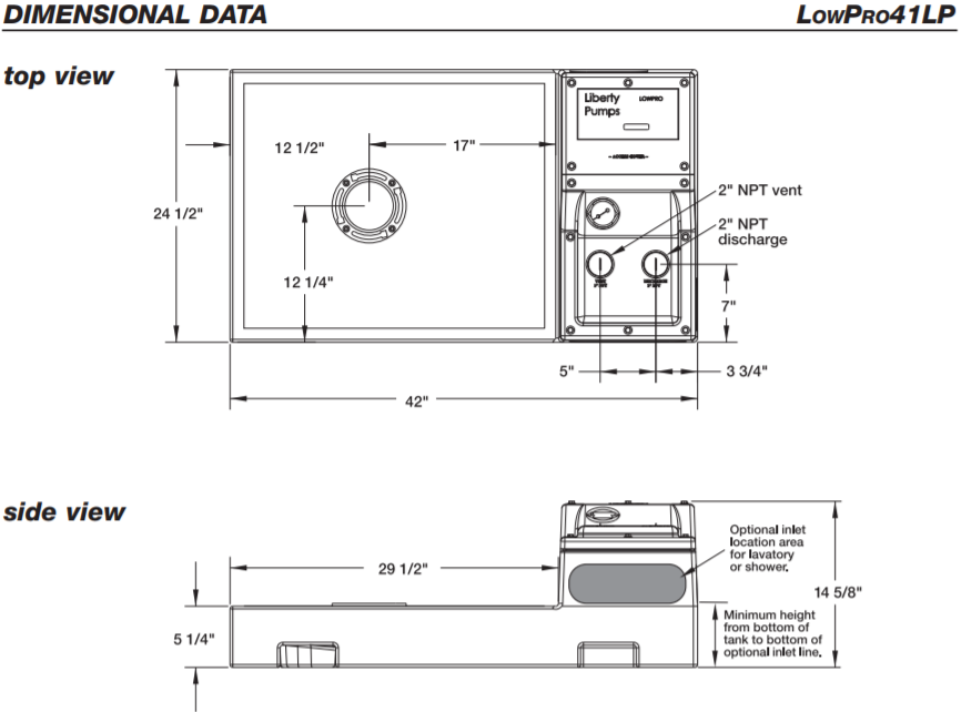 liberty lowpro41lp lp-sewage sewage-system dimensional data