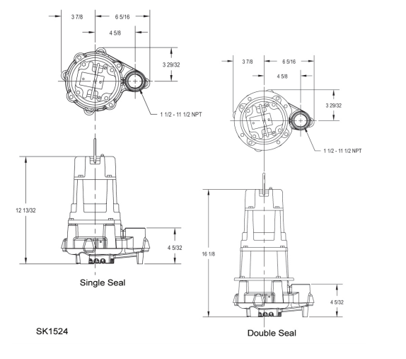 zoeller 140 series effluent pumps Dimensions