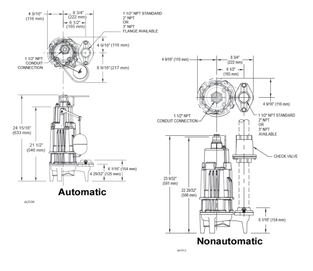 zoeller x180 x190 series effluent pumps Dimensions