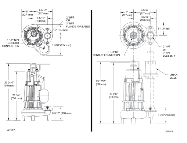 zoeller x280 series sewage pumps Dimensions