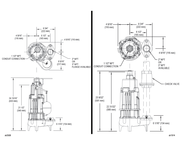 zoeller x290 series sewage pumps Dimensions