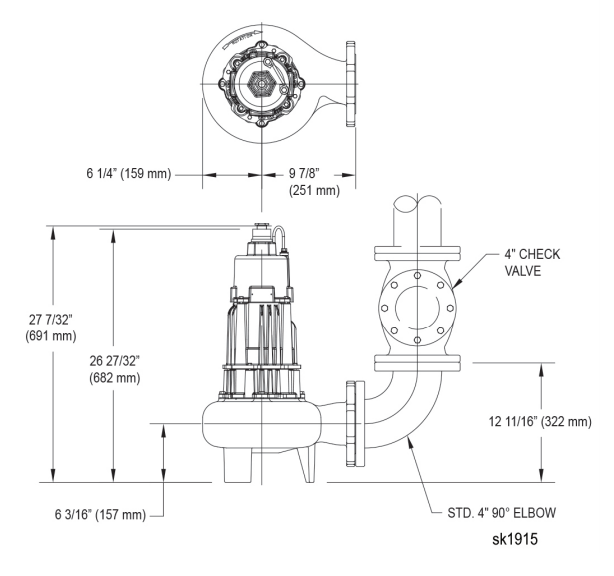 Zoeller X400 Series sewage pumps Dimension