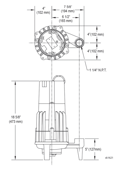 zoeller 818-819-820 series grinder pump Dimensions