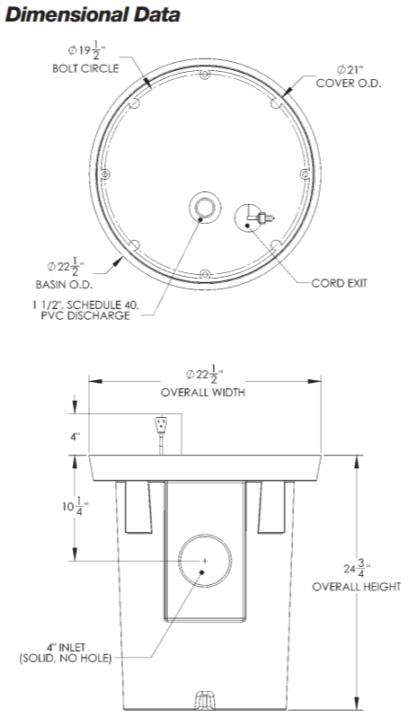liberty spac series assembled sump pump package dimensional data