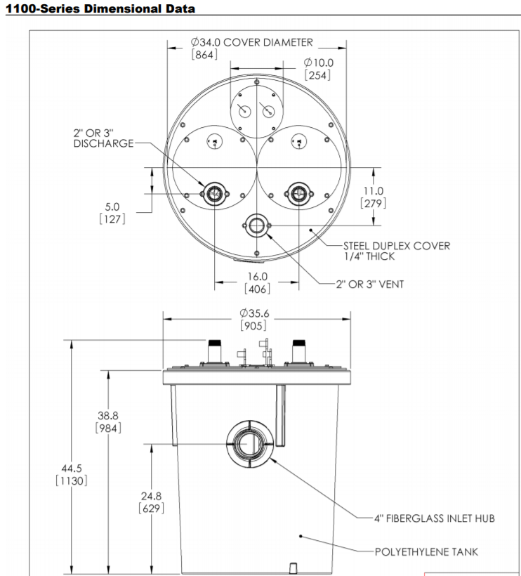 liberty series duplex system sewage package dimensional data