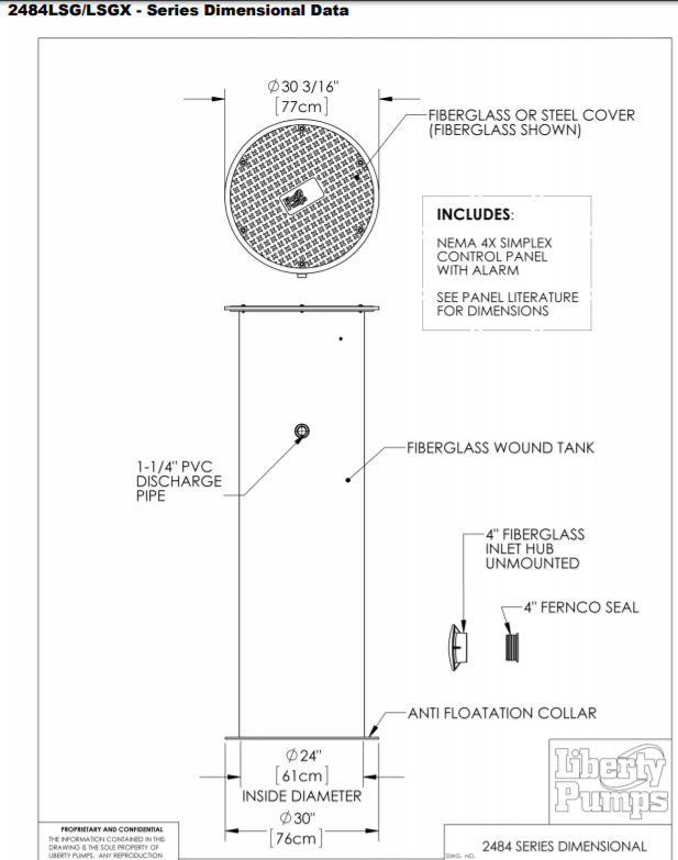 liberty 2484 series simplex grinder package dimensional data