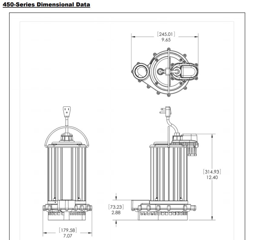Liberty 450 series submersible pumps dimensional data