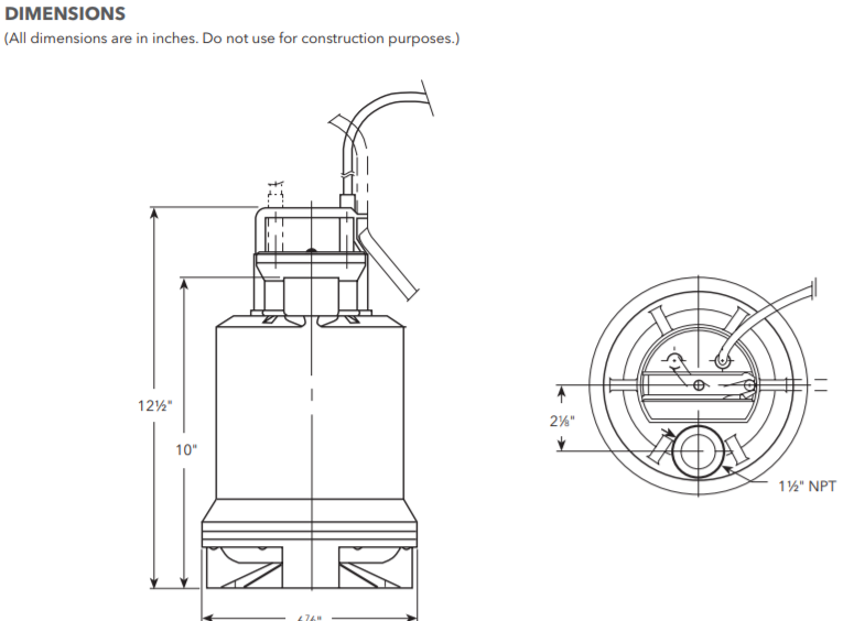 Goulds LEP07 Series Submersible Effluent Pumps dimensions