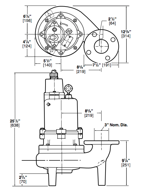 myers 3 whv series sewage pumps dimensions