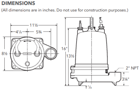 Goulds 2ED Series Effluent Pumps Dimensions