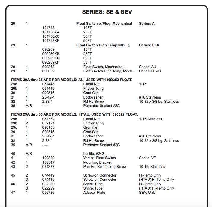 barnes se series sewage pumps repair parts