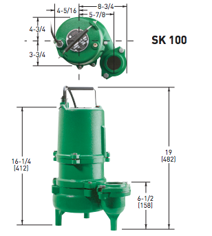 Myers SK100 Series sewage pumps dimensions