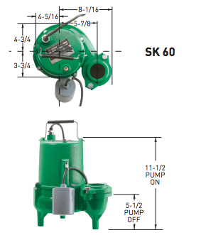 myers sk60 series sewage pumps dimensions 1