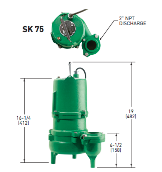 myers sk75 series sewage pumps dimensions