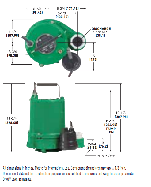 myers osp50 series effluent pumps dimensions