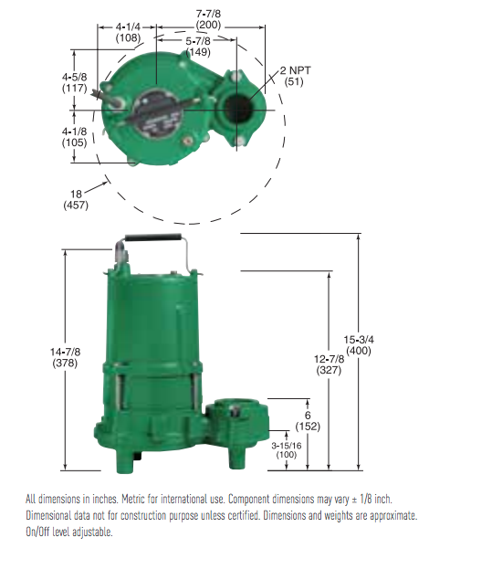 myers spd50h-100h series-effluent effluent-pumps dimensions