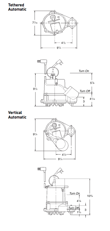 myers ssm33i series-sump sump-pumps dimensions