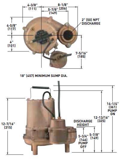 myers sp bronze series sewage pumps dimensions 2