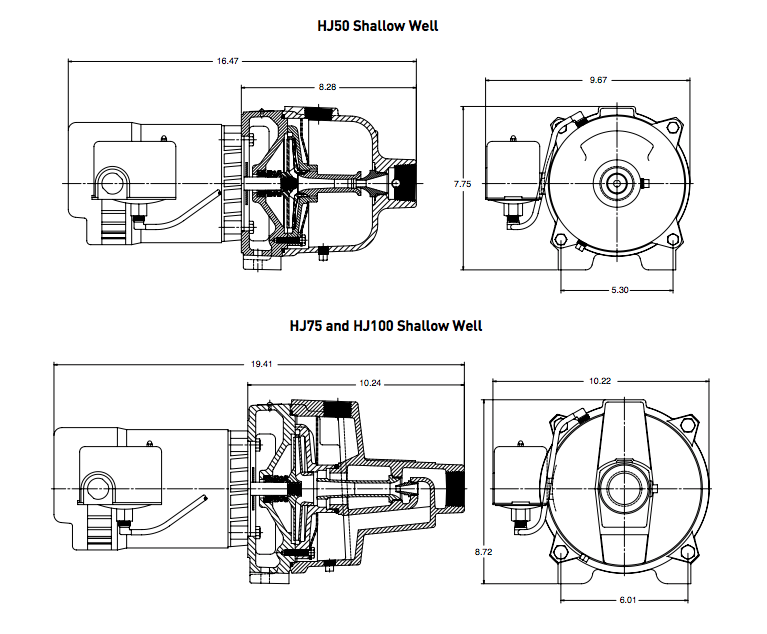 myers hj series convertible jet pumps dimensions