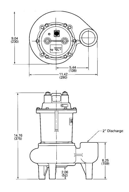 myers mw50 series sewage pumps dimensions
