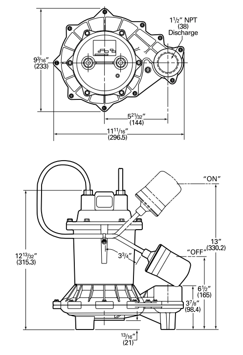 myers me40 series effluent pumps dimensions