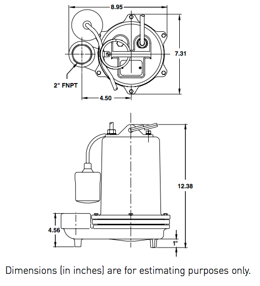 Myers ME40 ci series effluent pumps dimension