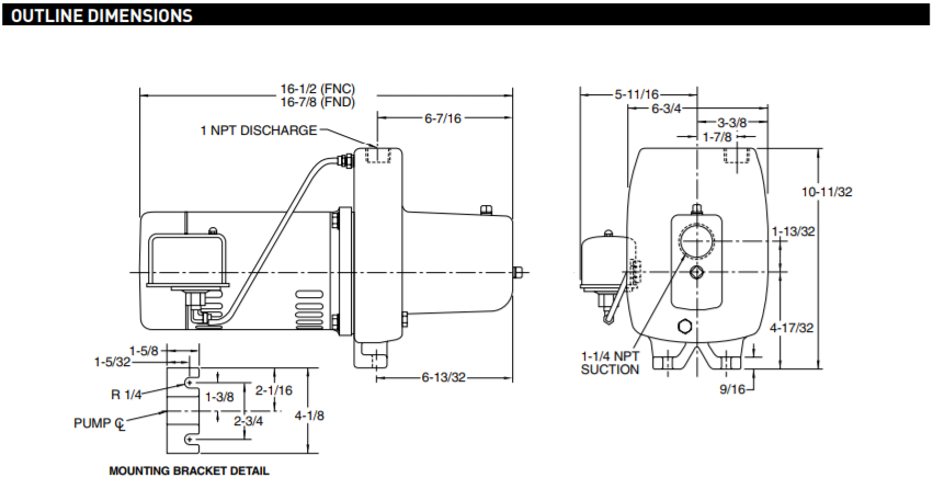 Sta-Rite FN Series Shallow Well Jet Pumps dimensions