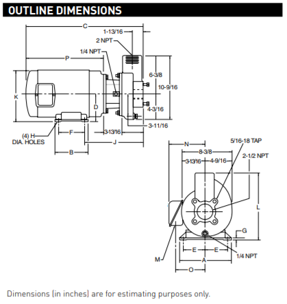 sta rite cc series lawn irrigation pump outline dimension