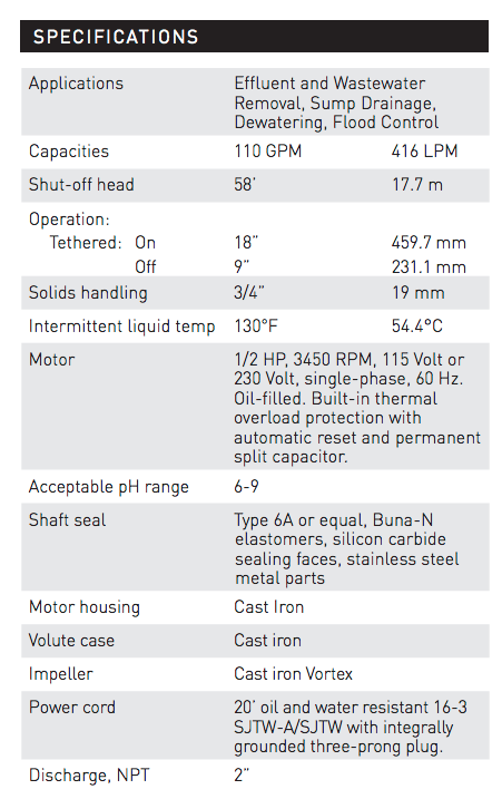 myers me7 series effluent pumps specifications