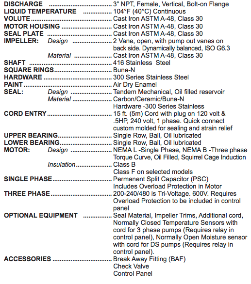 barnes 4se hl series sewage pumps specs 2