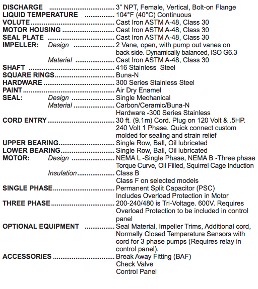 barnes 3se l series sewage pumps specs