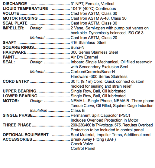 barnes se hd series sewage pumps specs