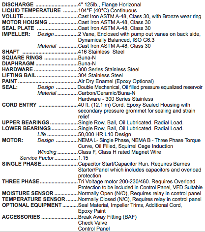 barnes 4se hl series sewage pumps specs 1