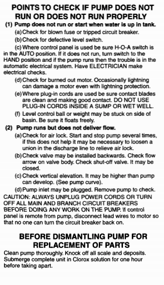 myers mw50 series sewage pumps troubleshooting
