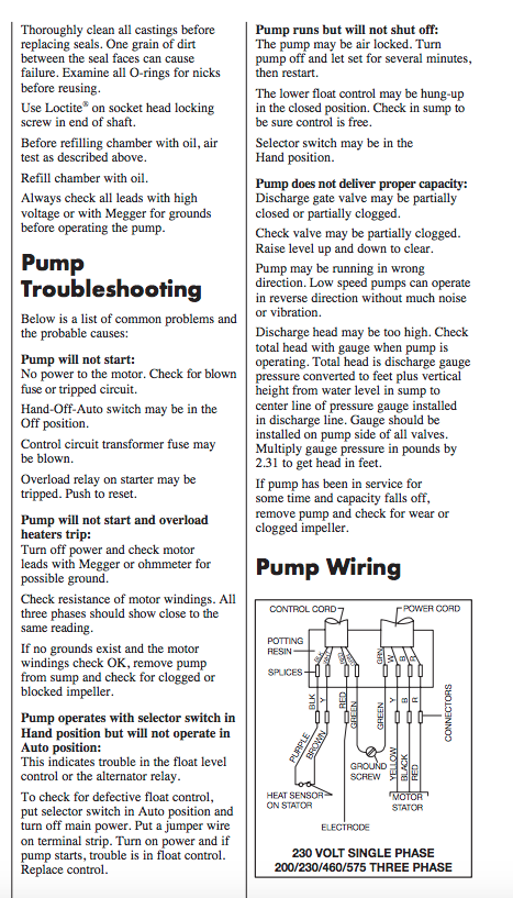 myers s4s-sb4s-series s-series-sewage pumps troubleshooting