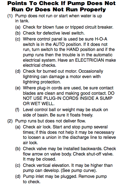 myers me series effluent pumps troubleshooting