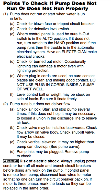 myers me50 series effluent pumps troubleshooting