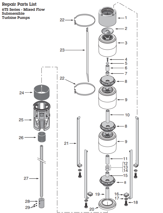 berkeley ts series submersible turbine pump end flowparts diagram 1