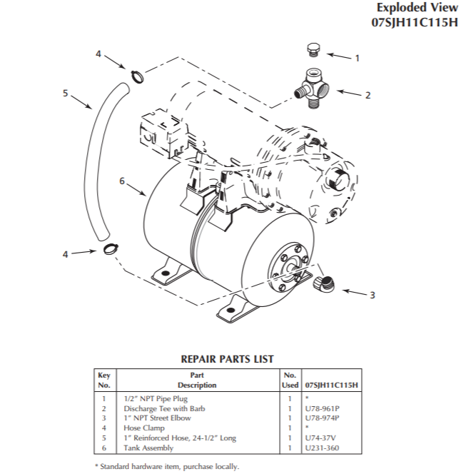 berkeley sjh series shallow well jet pump exploded view