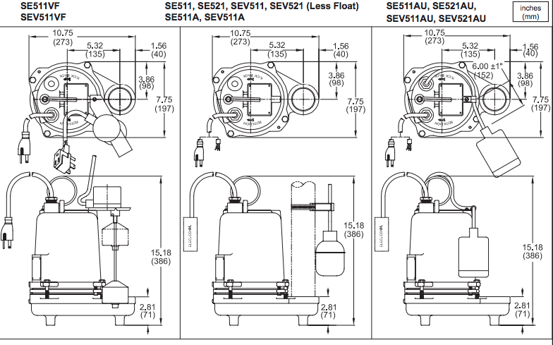 barnes sev 511-521 series sewage pumps dimensions