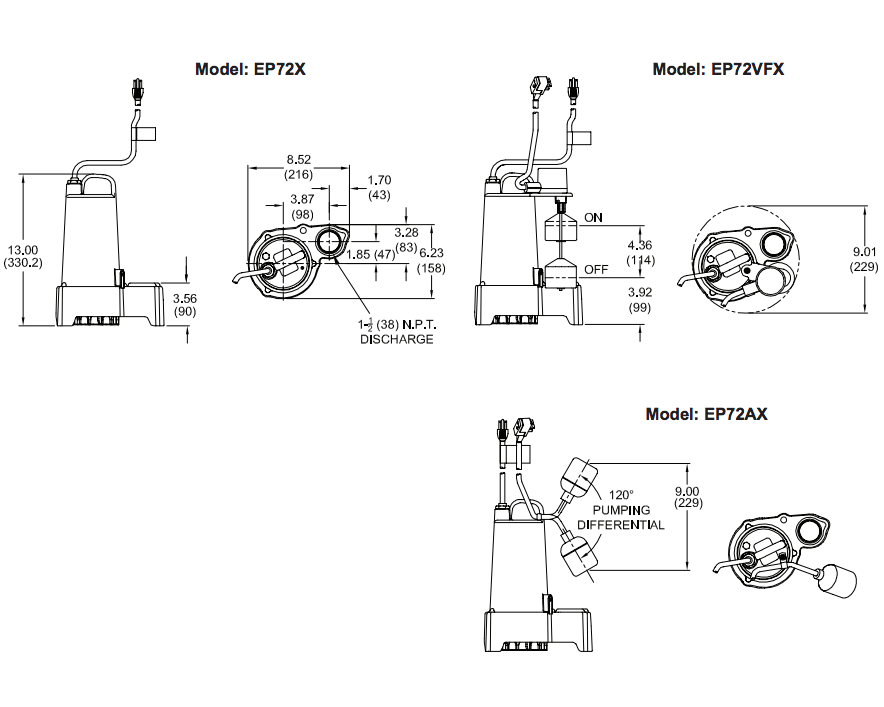 barnes ep72x x-series series-effluent effluent-pumps dimensions