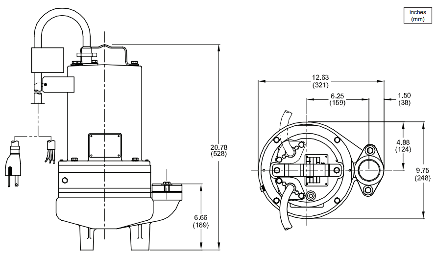 barnes 2sev series sewage pumps dimensions