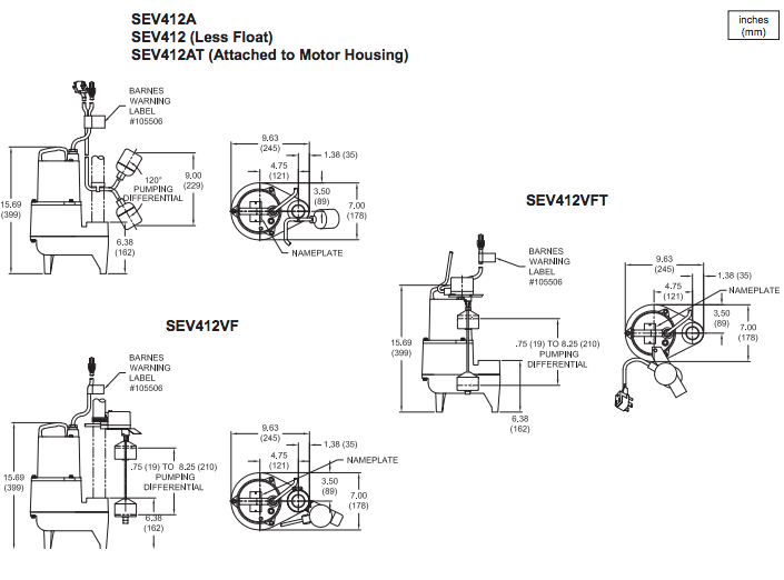 barnes sev412 series sewage system package dimensions