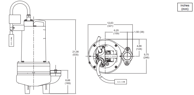 barnes 2sev ds series sewage pumps dimensions