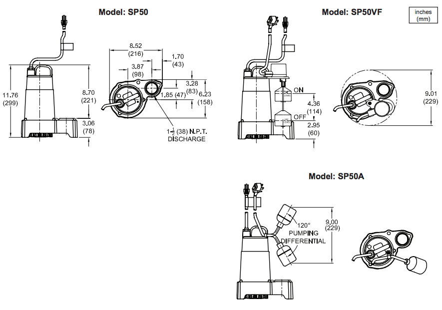 barnes sp50 series effluent pumps dimensions