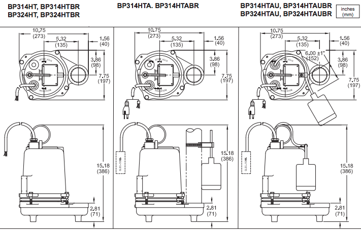 Barnes BP-HT Series High Temperature Pumps dimensions
