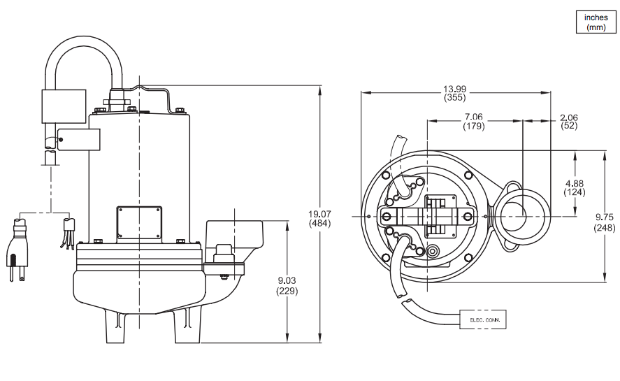 barnes 3sev l series sewage pumps dimensions