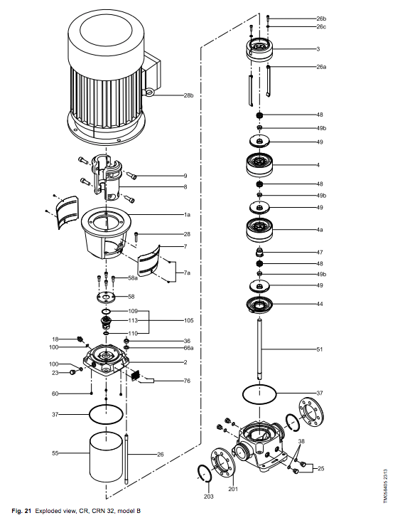 grundfos cr series vertical centrifugal pumps exploded view