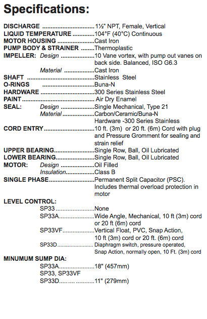 barnes sp33lt lt-laundry laundry-tray tray-sump sump-pump system specs